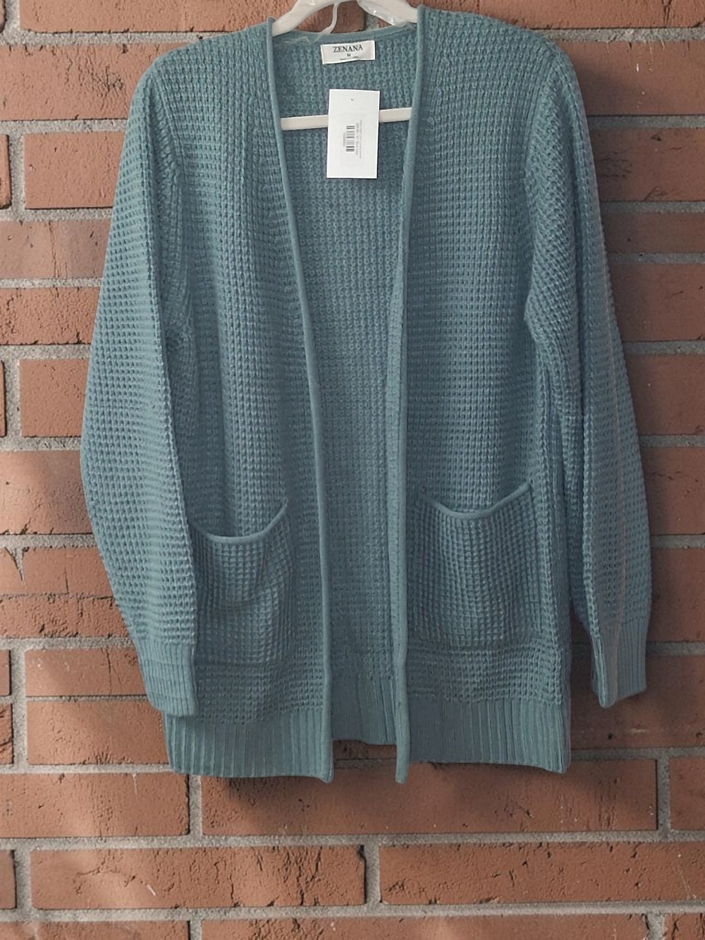 Zenana Outfitters Open-Front Waffle Cardigan - Teal